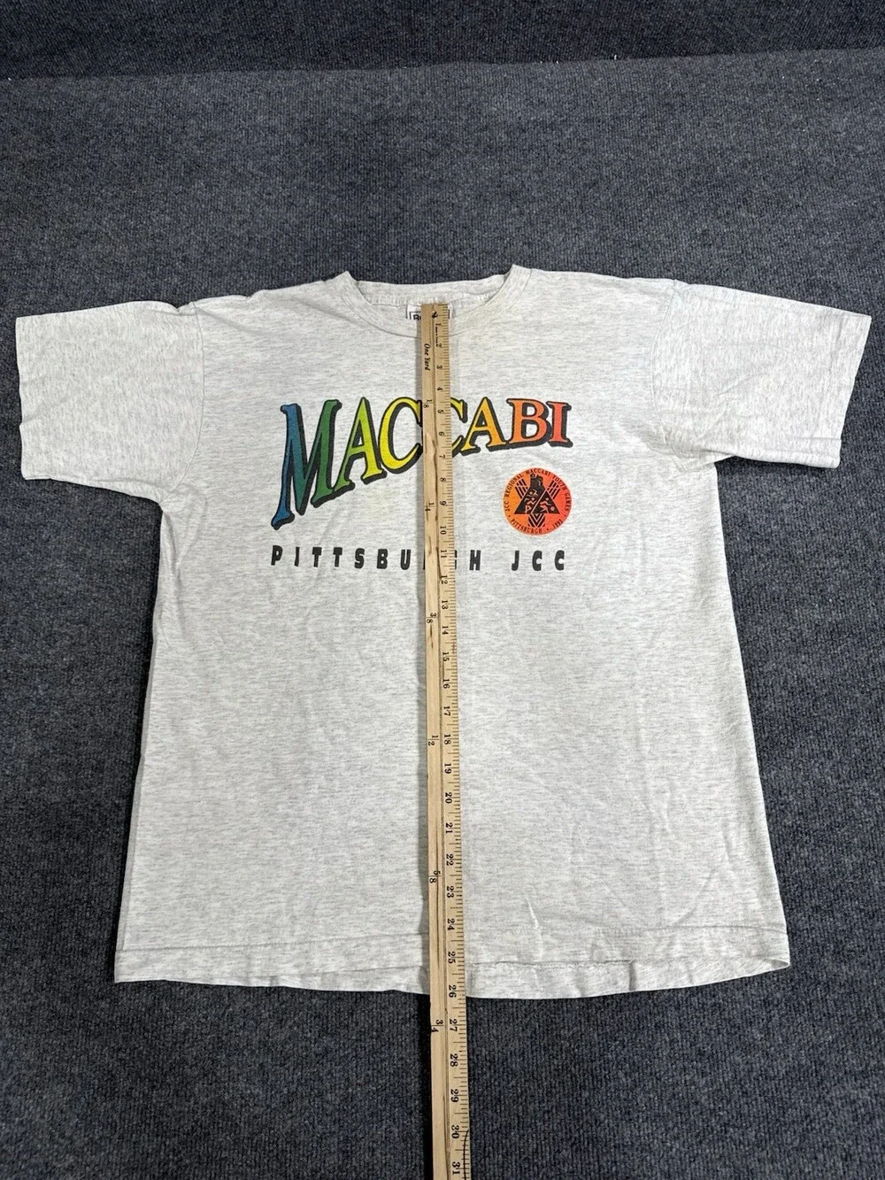 Vintage 90s Reebok Maccabi Pittsburgh JCC Mens Large Gray Rainbow Graphic